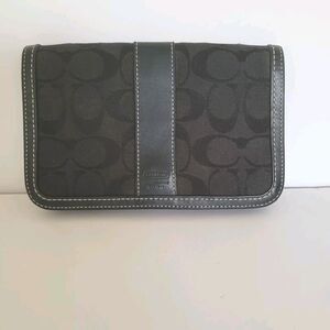 Coach Clutch wallet Pouch Signature Soft Flap Black Canvas Leather Trim